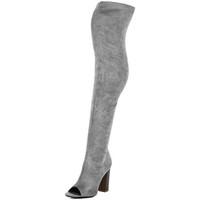 Spylovebuy LAVERNE Open Peep Toe Block Heel Over Knee Tall Boots - Grey Su women\'s Low Ankle Boots in grey