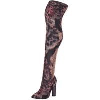 Spylovebuy VAGAS Pointed Toe Block Heel Thigh Boots - Floral Print Suede S women\'s Low Ankle Boots in brown