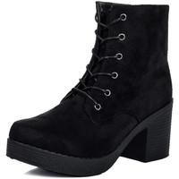 Spylovebuy VIOLA Lace Up Platform Block Heel Ankle Boots Shoes - Black Sue women\'s Low Ankle Boots in black