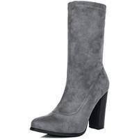 spylovebuy tabitha sock fitted block heel ankle boots shoes grey suede ...