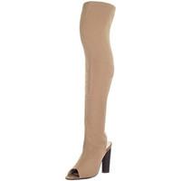Spylovebuy STRICK Open Peep Toe Block Heel Thigh Boots - Beige Knit women\'s Low Ankle Boots in BEIGE