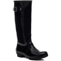 Spylovebuy MILA Knee High Flat Festival Wellies Rain Boots - Black Rubber women\'s Wellington Boots in black