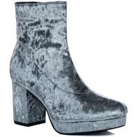 Spylovebuy REBAL Platform Flared Block Heel Ankle Boots Shoes - Grey Velve women\'s Low Ankle Boots in grey