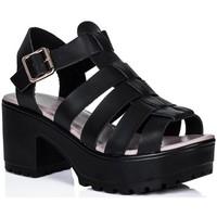 Spylovebuy JAMON Block Heel Cleated Sole Peep Toe Platform Sandal Shoes Bl women\'s Sandals in black