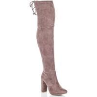 spylovebuy jackson lace up block heel over knee tall boots brown suede ...