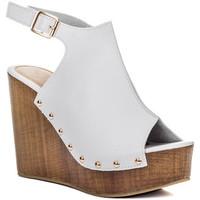 Spylovebuy WOWED Platform Croc Print Wedge Heel Sandals Shoes - White Leat women\'s Sandals in white
