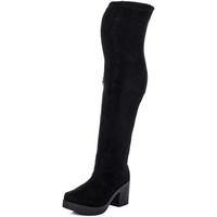 Spylovebuy UPSTAGE Platform Block Heel Thigh Boots - Black Suede Style women\'s High Boots in black
