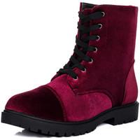 Spylovebuy MOSH Lace Up Cleated Sole Flat Ankle Boots Shoes - Bordeaux Vel women\'s Low Ankle Boots in red