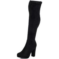 Spylovebuy GOBI Platform Block Heel Thigh Boots - Black Suede Style women\'s Mid Boots in black