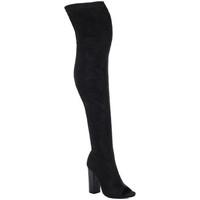 Spylovebuy LAVERNE Open Peep Toe Block Heel Over Knee Tall Boots - Black S women\'s High Boots in black
