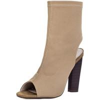 Spylovebuy MAPLE Open Peep Toe Block Heel Knit Ankle Boots Shoes - Beige K women\'s Low Ankle Boots in BEIGE