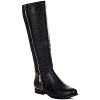 spylovebuy provence zip flat stretch knee high tall boots black leathe ...