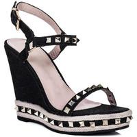 Spylovebuy MILLIONAIRE Platform Studded Wedge Heel Barely There Espadrille women\'s Sandals in black