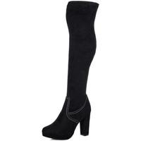 Spylovebuy GOBI Platform Block Heel Thigh Boots - Black White Stitching Su women\'s High Boots in black