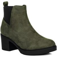Spylovebuy POPCORN Block Heel Chelsea Ankle Boots - Khaki Suede Style women\'s Low Ankle Boots in green
