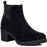 Spylovebuy POPCORN Block Heel Chelsea Ankle Boots - Black Suede Style women\'s Low Ankle Boots in black