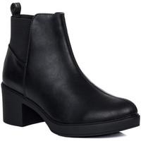 Spylovebuy POPCORN Block Heel Chelsea Ankle Boots - Black Leather Style women\'s Low Ankle Boots in black