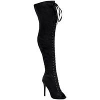 spylovebuy zentrix ribbon lace up high heel stiletto thigh boots black ...