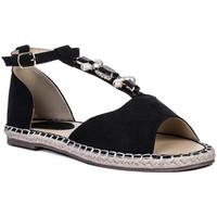 Spylovebuy BELLE Open Peep Toe Jewel Flat Espadrille Sandals Shoes - Black women\'s Sandals in black