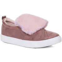 Spylovebuy BONBON Furry Flat Loafer Shoes - Pink Suede Style women\'s Shoes (Trainers) in pink