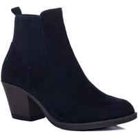 Spylovebuy LONGSHENG Block Heel Chelsea Boots - Blue Suede Style women\'s Low Ankle Boots in blue
