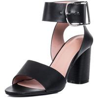 Spylovebuy STACEY Wide Fit Block Heel Sandals Shoes - Black Leather Style women\'s Sandals in black