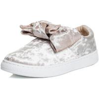 spylovebuy georgie knotted bow flat trainers shoes beige velvet style  ...