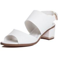 Spylovebuy OLIVIA Wide Fit Mid Heel Sandals Shoes - White Leather Style women\'s Sandals in white