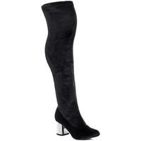 Spylovebuy BAEZ Chrome Heel Thigh Boots - Black Velvet Style women\'s High Boots in black