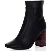 Spylovebuy MIISY Tortoiseshell Block Heel Ankle Boots Shoes - Black Leathe women\'s Low Ankle Boots in black