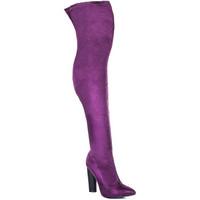 Spylovebuy VAGAS Pointed Toe Block Heel Thigh Boots - Purple Satin Style L women\'s High Boots in purple