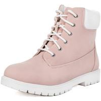 Spylovebuy MORGAN Lace Up Flat Ankle Boots Shoes - Pink Nubuck Leather Sty women\'s Low Ankle Boots in pink