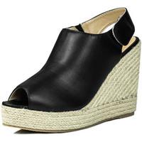 Spylovebuy HAYLEY Open Peep Toe Wedge Heel Sandals Shoes - Black Leather S women\'s Espadrilles / Casual Shoes in black