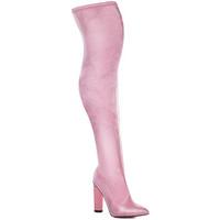 Spylovebuy VAGAS Pointed Toe Block Heel Thigh Boots - Pink Satin Style Lyc women\'s High Boots in pink