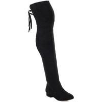 Spylovebuy AVIANA Zip Flat Over Knee Tall Boots - Black Suede Style women\'s High Boots in black