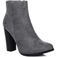 spylovebuy thora block heel ankle boots shoes grey suede style womens  ...