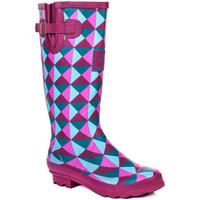 Spylovebuy IGLOO Adjustable Buckle Flat Festival Wellies Rain Boots - Geo women\'s Wellington Boots in purple