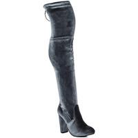 spylovebuy jackson lace up block heel thigh boots grey velvet style wo ...