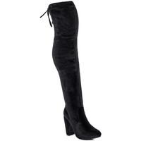 spylovebuy jackson lace up block heel thigh boots black velvet style w ...