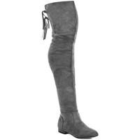 Spylovebuy AVIANA Zip Flat Over Knee Tall Boots - Grey Suede Style women\'s High Boots in grey
