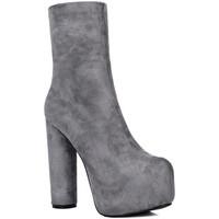 Spylovebuy RUFFLE Concealed Platform Cylinder Heel Ankle Boots Shoes - Gre women\'s Low Ankle Boots in grey