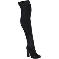 spylovebuy vagas pointed toe block heel thigh boots black satin style  ...
