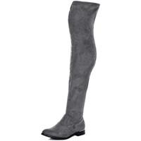 Spylovebuy BARDOT Flat Thigh Boots - Grey Suede Style women\'s Mid Boots in grey