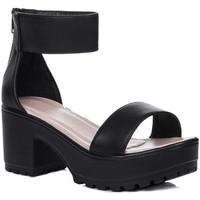 Spylovebuy SWEETEST Platform Cleated Sole Block Heel Sandals Shoes - Black women\'s Sandals in black