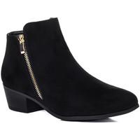 spylovebuy franky zip block heel ankle boots shoes black suede style w ...