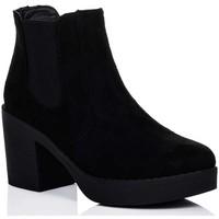 Spylovebuy DOLL Platform Block Heel Chelsea Boots - Black Suede Style women\'s Low Boots in black