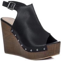 Spylovebuy WOWED Platform Croc Print Wedge Heel Sandals Shoes - Black Leat women\'s Sandals in black