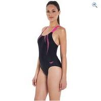 speedo womens sports logo medalist swimsuit size 38 colour black pink