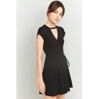 sparkle fade cut out ribbed wrap dress black