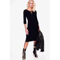 split hem long sleeve dress black